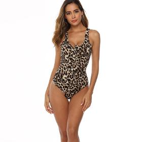 S-L Women Leopard Sleeveless Single-Breasted Bodysuits