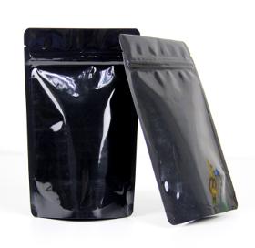Black stand up pouch with ziplock top