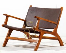 Solid Acacia Wood Leather Rest Chair