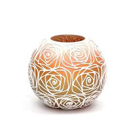 Handpainted Glass Vase for Flowers | Painted Orange Art Glass Round Vase
