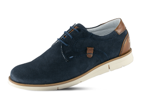 Dark blue men's shoes with brown elements and shoelaces