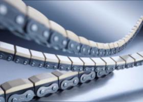 Roller chain with vulcanised elastomer profiles