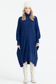 Full turtleneck zippered sweater dress - light navy blue