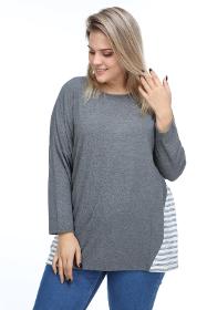 Large Size Gray Color Lycra Long Sleeve Blouse