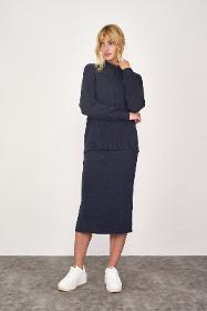 Single pocket slit knitwear skirt - navy blue