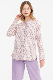 Patterned front buttoned pajamas set - lilac