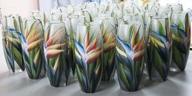 Ikebana Floor Vase | Tropical flower | Strelitzia | Large Handpainted Glass Vase