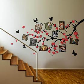 Family Tree With Butterflies and Red Flowers