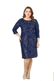 Plus Size Navy Blue Color Sequin Short Evening Dress