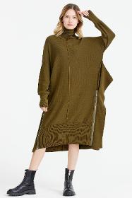 Full turtleneck zippered sweater dress - khaki