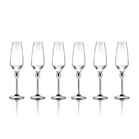 Magic Harmony Crystal & Stainless Steel Champagne Glasses, 6 pcs