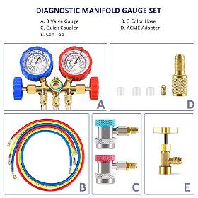 OMT 3 Way AC Diagnostic Manifold Gauge Set for Freon Charging,Fits R134A R12 R22