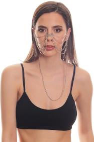 Women's Antique Silver Plated Compressed Nose Ring Face Chain, Face Jewelry