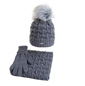 Gray winter girls' set, infinity scarf hat and gloves