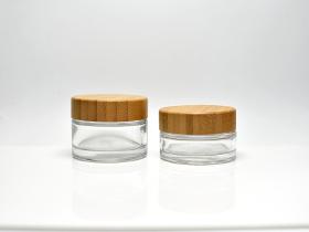High quality Flint glass Jar with bamboo lip for skincare 