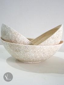 Ellipse Beige Eggshell Inlay Spun Bamboo Bowl