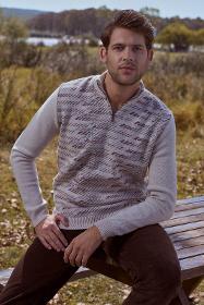 Stand up collar zippered knitwear sweater - beige