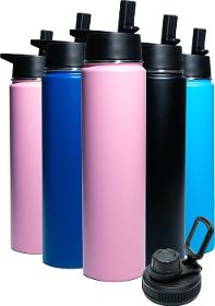 Water Bottle - RVS - Pink - Cap with straw & normal cap 