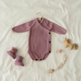 Bodysuit in rib knitted merino wool Pink