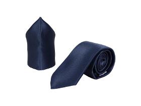 Blue Men's Tie Set: Satin, Pocket Square, 150x7cm, Italy