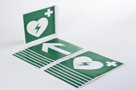 Defibrillator location signs