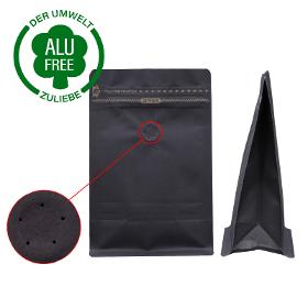 Flat bottom bag black kraft paper high barrier with pocket zipper valve 1000g