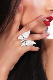 Women's Antique Silver Plated Butterfly Figured Ring