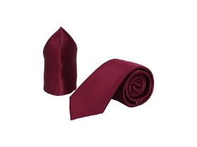 Tie and pocket square made of satin microfiber - bordeaux