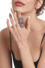 Women's Antique Silver Plated Adjustable Geometric Piece Design Ring