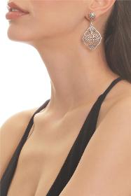 Women's Antique Silver Plated Studded Model Flower Motif Earrings