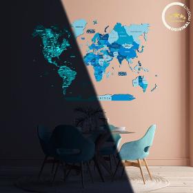 3D Luminous/Magnetic Colored Wooden World Map Azure