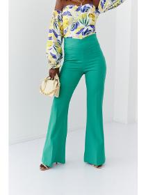 Elegant women's pants with widened legs, green 05018