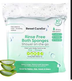 Rinse Free Sponge Bath Wipes Waterless Body Wipe Sponges Dry