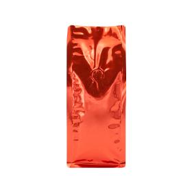 Flat bottom bag shiny red with aroma valve 500g
