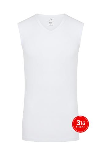 Men modal v-neck sleeveless tshirt 3-pack - white