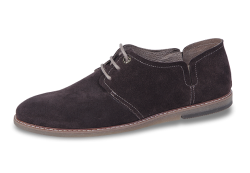 Brown men's suede loafers with shoelaces and ribbing
