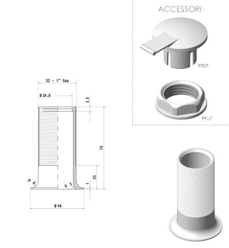 10104/1 - 1" Drain, diameter 32, height 70, with conical connection