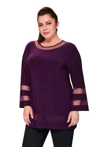 Large Size Plum Color Lycra Tulle Detailed Tunic