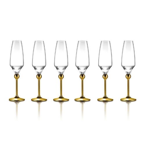 Magic Harmony Crystal & Gold Coated Steel Champagne Glasses, 6 pcs