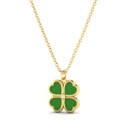 Enchanted Clover Pendant with Diamond and Green Enamel