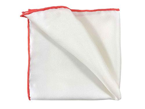 White silk hand-rolled pocket square 30x30cm - white orange