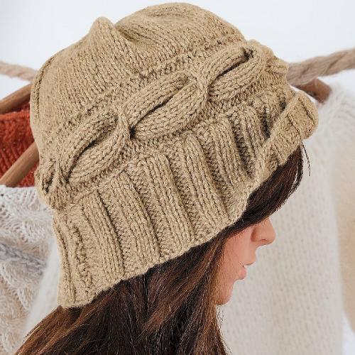 100% Cashmere Knitted Women's Cable Knit Hat
