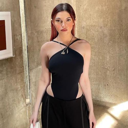 Women Sexy Edgy Summer Bandage Backless Solid Color Irregular Bodysuit