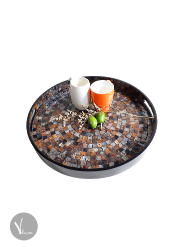 Round Black Mother of Pearl Lacquer Tray