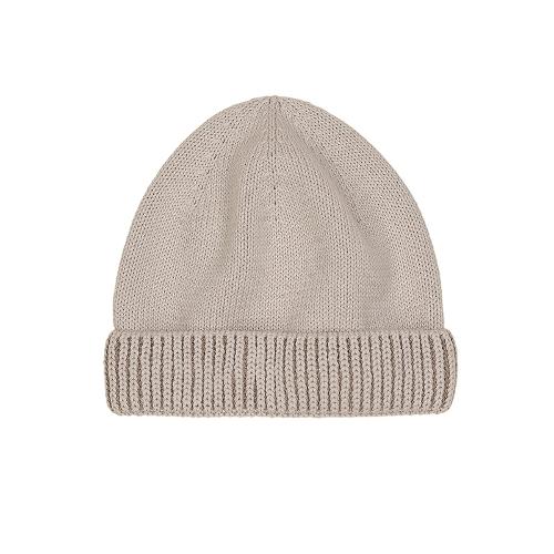 Beanie hat with two-tone cashew-cappuccino lapel