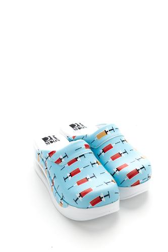 Orthopedic Medical Clogs, Turquoise with Print, Unisex - Model Airmax Syringa