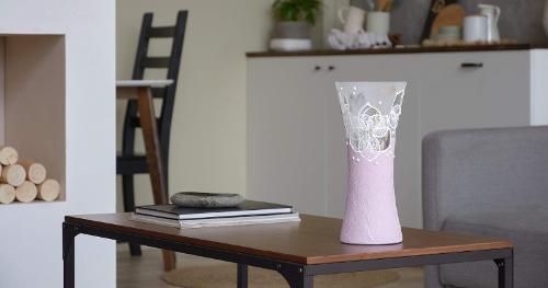 White flowers on ligth pink glass vase for flowers | Painted Art Glass Oval Vase