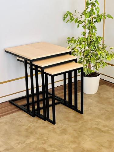 3-Seat C Nesting Coffee Table with Metal Legs-Yenice Oak