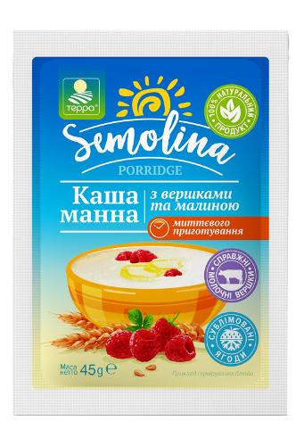 Instant Semolina Porridge With Cream and Raspberries