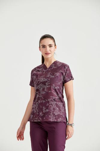 Purple Medical Blouse with Print, For Women - Camouflage Purple Model